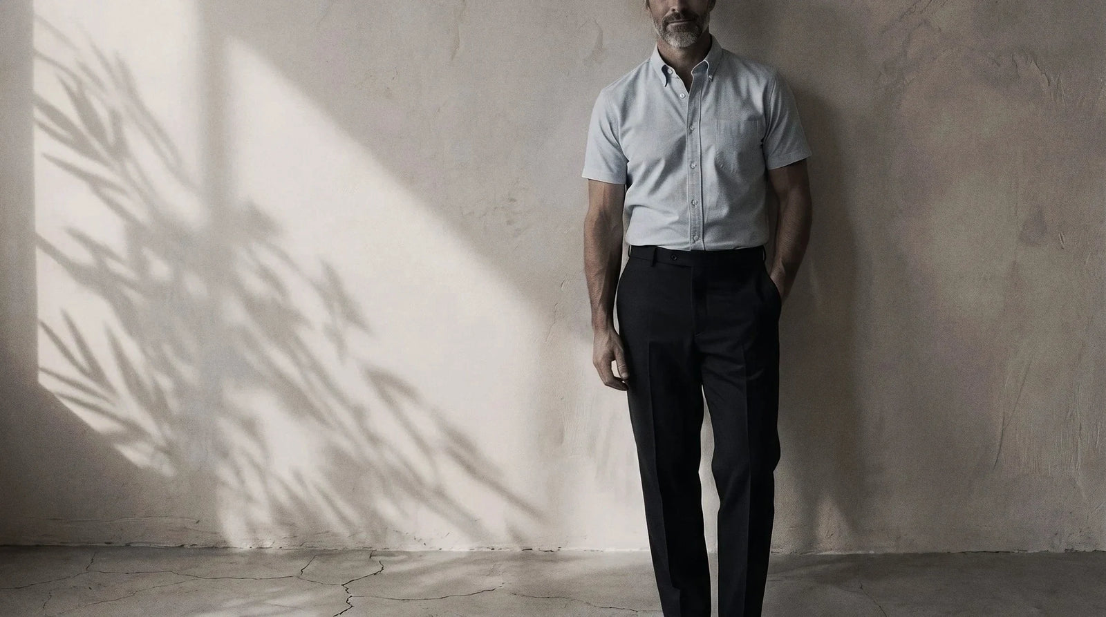The Short Sleeve Atticus 160 in Sea Glass Pinpoint Oxford Cotton worn