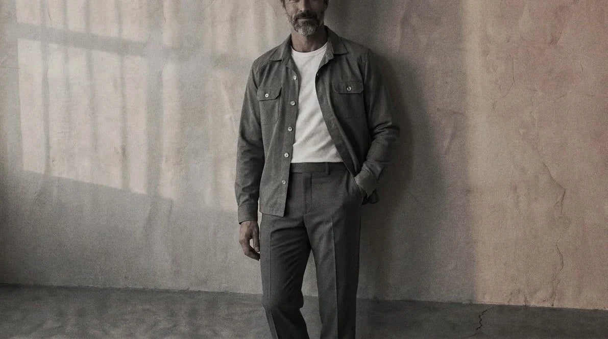 The Fletcher 280 in Stone Sage Twilled Cotton worn