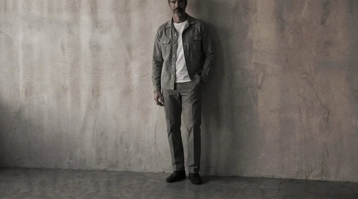 The Fletcher 200 in Ash Grey Twilled Cotton worn
