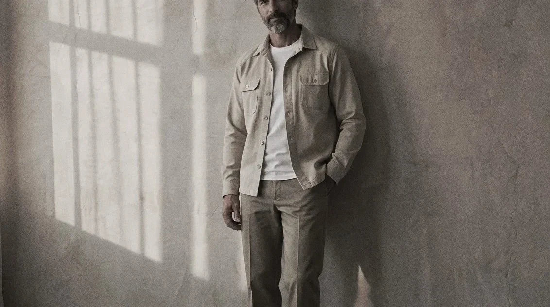 The Fletcher 235 in Soft Cream Linen worn