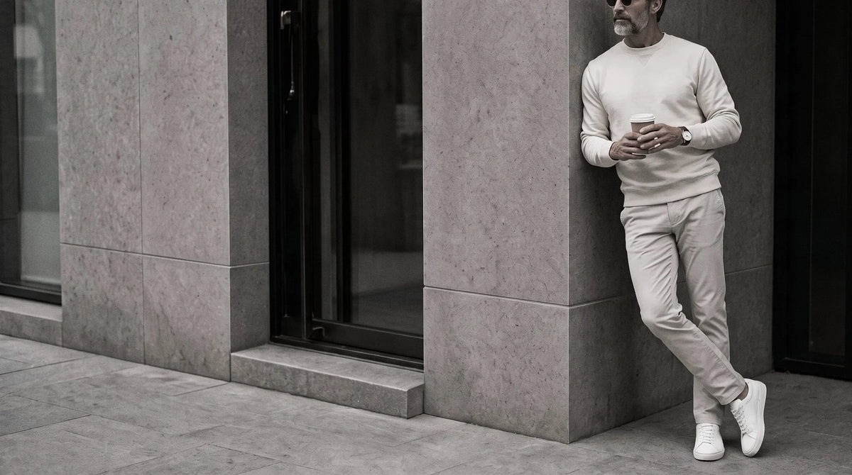 The Benji 340 in Mascarpone Supima French Terry worn