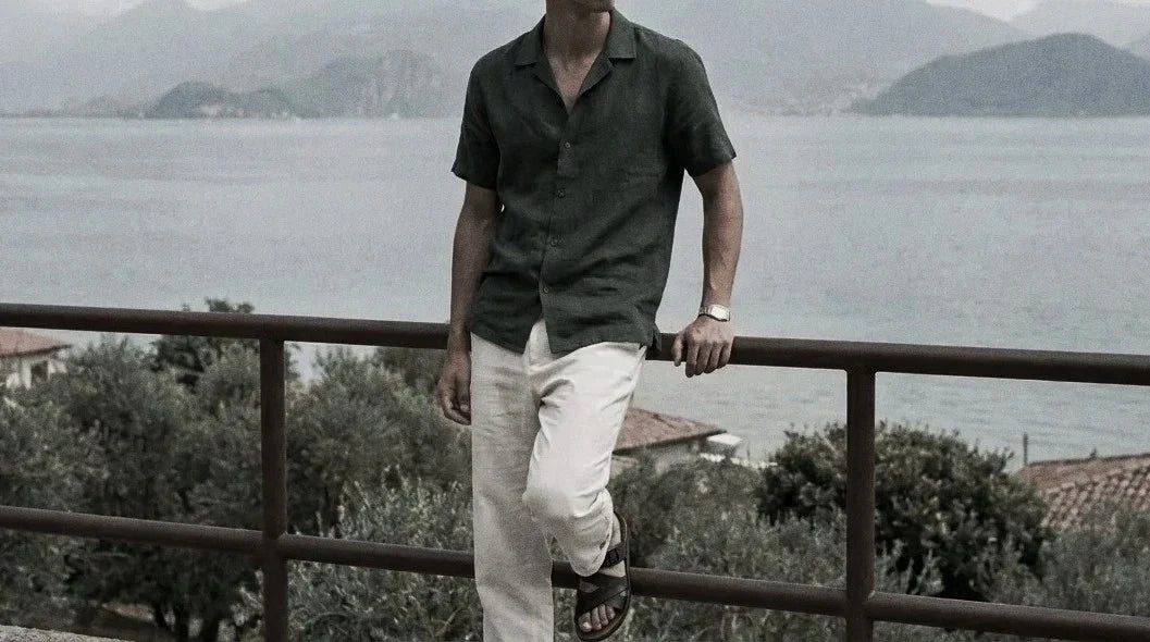 The Fleming 140 in Dark Forest Linen worn