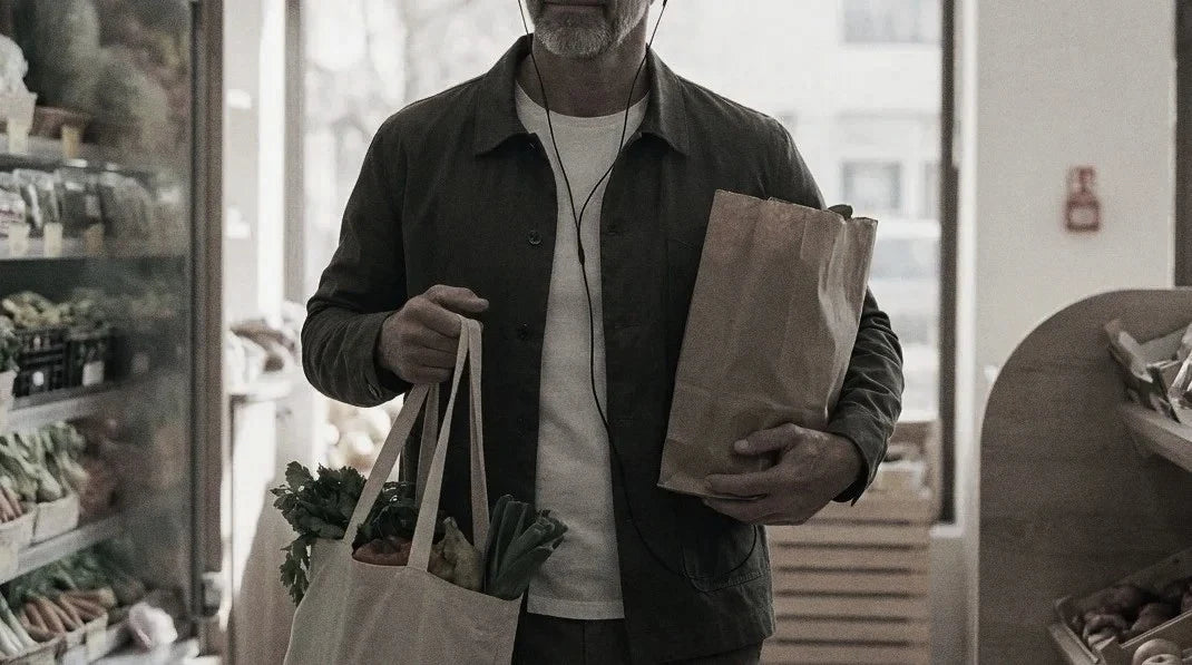 The Conrad 320 in Mountain Stone Indian Cotton worn