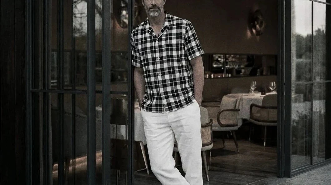 The Fleming 100 in Black Kattam Khadi Cotton worn