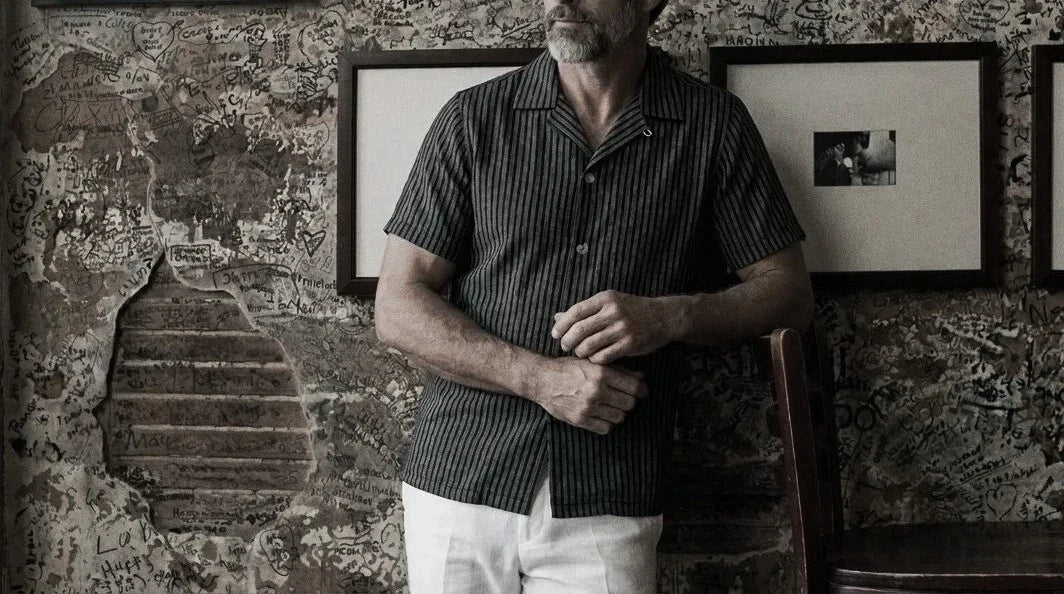 The Fleming 125 in Koyla Stripe Khadi Cotton worn