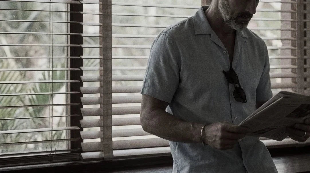 The Fleming 115 in Megh Chambray Khadi Cotton worn