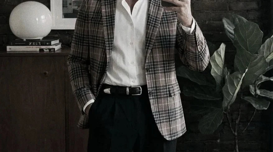The Newman 300 in Garden Checks Khadi Cotton worn