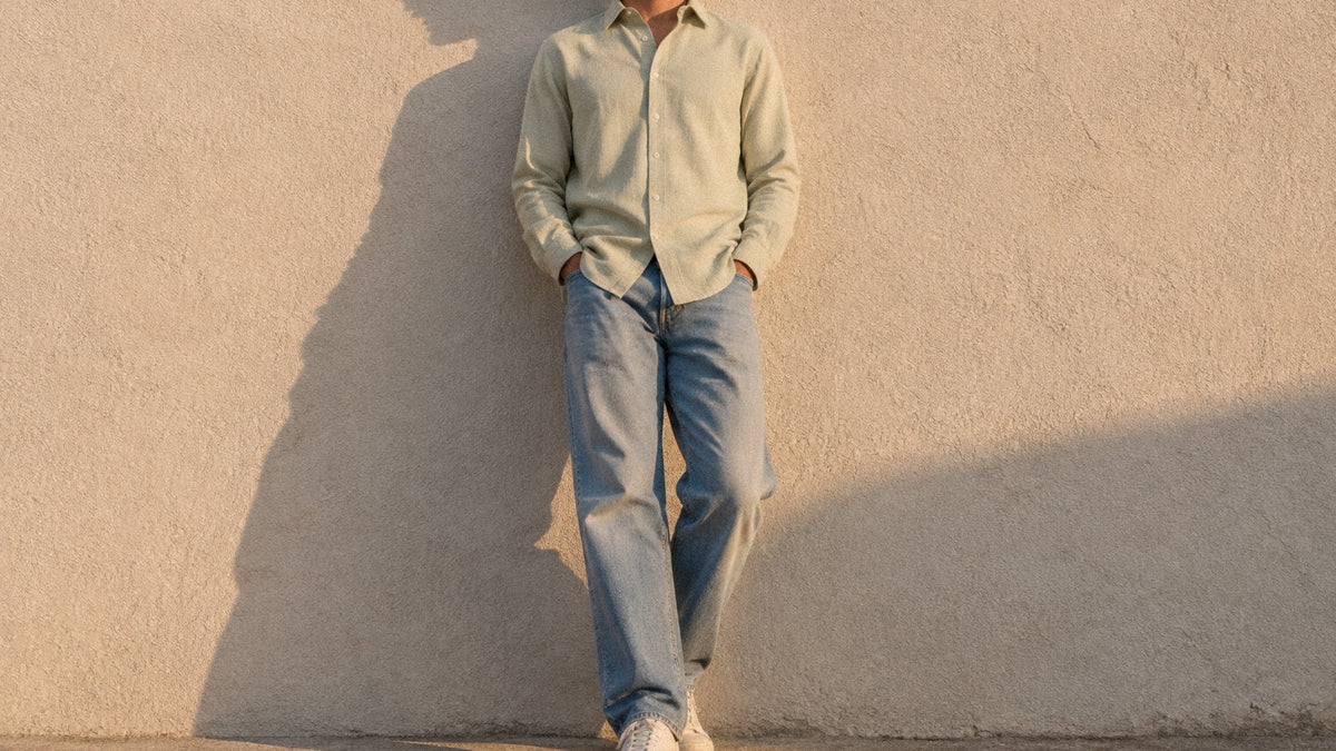 The Jack 120 in Ecru Beige Cotton Flax worn