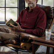 The Atticus 160 in Berry Red Oxford Cotton — Model (1:1)