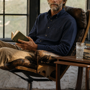 The Atticus 160 in Deep Navy Oxford Cotton — Model (1:1)