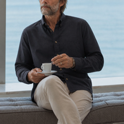 The Atticus 160 in Ink Oxford Cotton — Model (1:1)