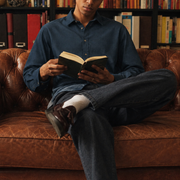 The Jack 120 in Regal Blue Cotton Flax — Model (1:1)