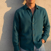 The Jack 120 in Teal Blue Cotton Flax — Model (1:1)