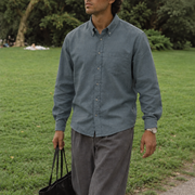 The Atticus 125 in Muted Slate Linen — Model (1:1)